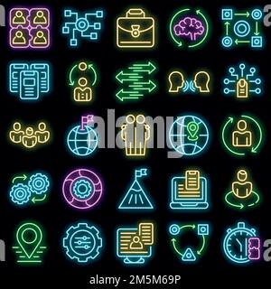 Adaptation icons set. Outline set of adaptation vector icons neon color on black Stock Vector