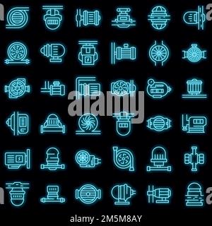 Pump icons set. Outline set of pump vector icons neon color on black Stock Vector