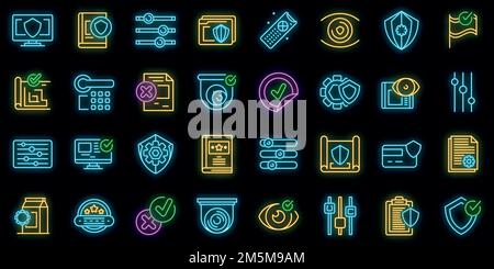 Control icons set. Outline set of control vector icons neon color on black Stock Vector