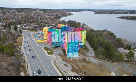 Nov 12 2022, Sudbury Ontario Canada.  The Old St Joseph's hospital on Paris St in Sudbury is Canada's largest mural as it was painted in 2019. Luke Du Stock Photo