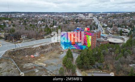 Nov 12 2022, Sudbury Ontario Canada.  The Old St Joseph's hospital on Paris St in Sudbury is Canada's largest mural as it was painted in 2019. Luke Du Stock Photo