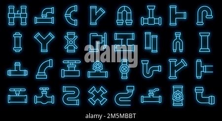 Pipe icons set. Outline set of pipe vector icons neon color on black Stock Vector