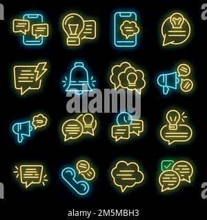 Tips icons set. Outline set of tips vector icons neon color on black Stock Vector