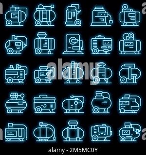 Compressor icons set. Outline set of compressor vector icons neon color on black Stock Vector