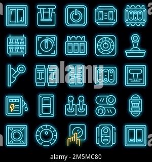 Breaker switch icons set. Outline set of breaker switch vector icons neon color on black Stock Vector