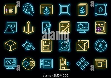 Redesign icons set. Outline set of redesign vector icons neon color on black Stock Vector