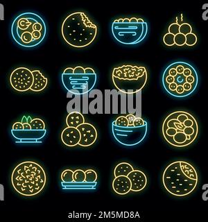 Falafel icons set. Outline set of falafel vector icons neon color on black Stock Vector