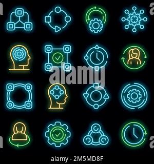 Adapt to changes icons set. Outline set of adapt to changes vector icons neon color on black Stock Vector