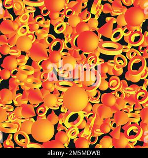 Abstract Golden Rings Balls Cones Seamless Pattern Stock Vector