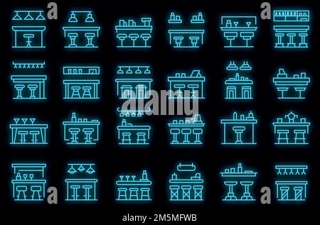 Bar counter icons set. Outline set of bar counter vector icons neon color on black Stock Vector