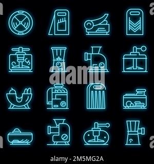 Vegetable cutter icons set. Outline set of vegetable cutter vector icons neon color on black Stock Vector