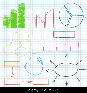 Set of different graphs and diagrams on squared paper, vector eps10 illustration Stock Vector