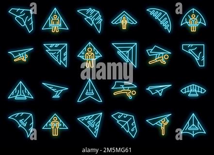 Hang glider icon. Outline hang glider vector icon neon color on black Stock Vector