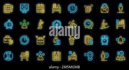 Rush job icons set. Outline set of rush job vector icons neon color on black Stock Vector