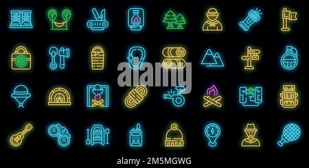 Scouting icons set. Outline set of scouting vector icons neon color on black Stock Vector