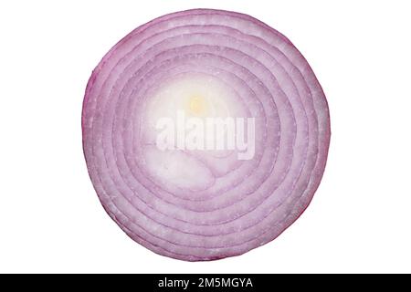 Slices Isolated onion. One red whole onion isolated on white background with clipping path and copy space. Red Onion slices bulbs isolated on white. Stock Photo