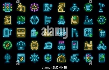 Accessible environment icons set. Outline set of Accessible environment vector icons neon color on black Stock Vector