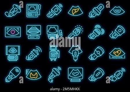 Sonograph icons set. Outline set of sonograph vector icons neon color on black Stock Vector