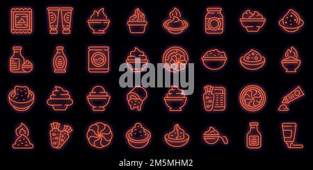 Wasabi icons set. Outline set of wasabi vector icons neon color on black Stock Vector