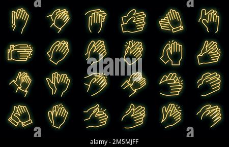 Handclap icons set. Outline set of handclap vector icons neon color on black Stock Vector