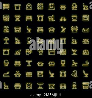 Outdoor furniture icons set outline vector. Garden deck. Patio table and bench Stock Vector