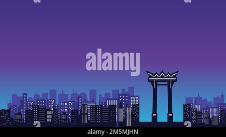 Vector city background reflection of Indonesia giant swing next to multi storey building. City vector collection Stock Vector