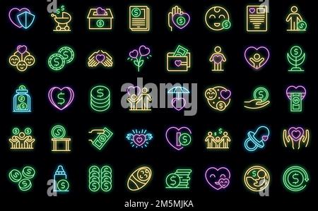 Child support icons set outline vector. Family childcare. Adoption child protect Stock Vector