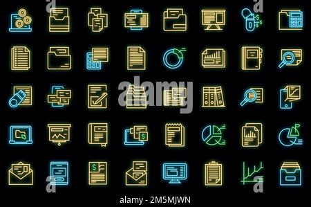 Record keeping icons set outline vector. Contract budget. Invoice evaluation Stock Vector