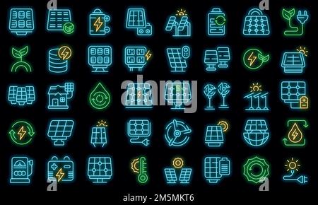 Solar panels icons set outline vector. Invertor solar energy. Panels battery system Stock Vector