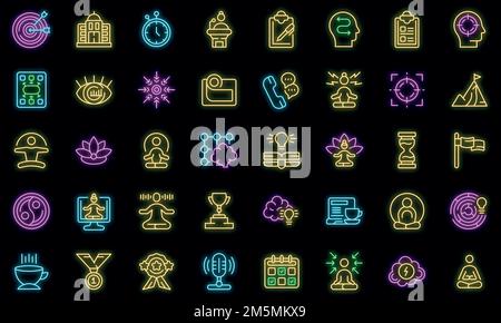 Concentration icons set outline vector. Yoga meditate. Mind relax Stock Vector