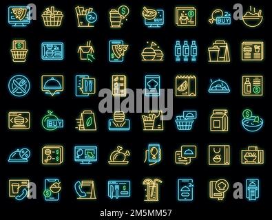 Online food ordering icons set outline vector. Delivery drink. Tasty away food Stock Vector