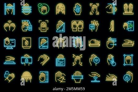 Palm scanning icons set outline vector. Biometric signature. Social palm scanning Stock Vector
