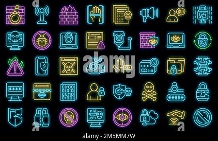 Stop theft icons set outline vector. Anti terrorist. Hacker attack Stock Vector