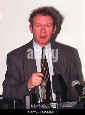 File photo dated 24/07/1996 of the then Sinn Fein chief negotiator Martin McGuinness. Senior British ministers were reluctant to accept that McGuinness was 'genuinely' committed to the peace process in Northern Ireland, archive files have revealed. Issue date: Thursday December 29, 2022. Stock Photo