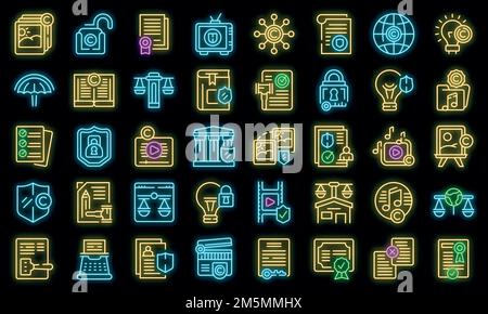 Copyright law icons set outline vector. Author contract. Commercial rights Stock Vector
