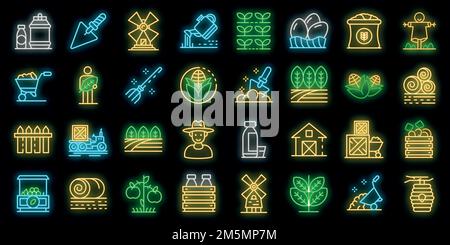 Producer icons set. Outline set of producer vector icons neon color on black Stock Vector