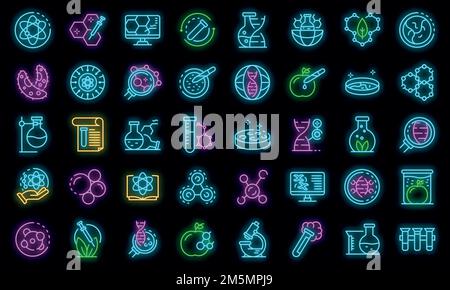 Bioengineer icons set. Outline set of Bioengineer vector icons neon color on black Stock Vector
