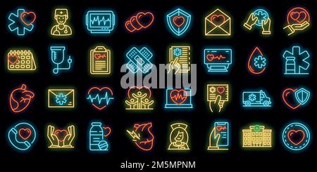 Cardiologist icons set. Outline set of Cardiologist vector icons neon color on black Stock Vector