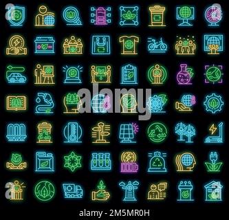 Ecologist icons set. Outline set of ecologist vector icons neon color on black Stock Vector