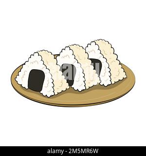 Cartoon Japanese onigiri, rice ball wrapped in seaweed, with plump ...