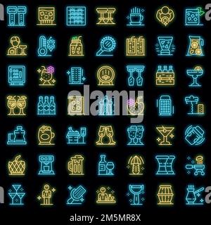 Bartender icons set. Outline set of bartender vector icons neon color on black Stock Vector