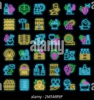 Winemaker icons set. Outline set of winemaker vector icons neon color on black Stock Vector