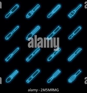 Chisel icons set. Outline set of chisel vector icons neon color on black Stock Vector
