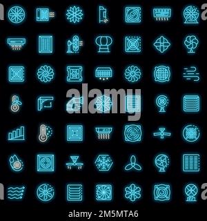 Ventilation icons set. Outline set of ventilation vector icons neon color on black Stock Vector