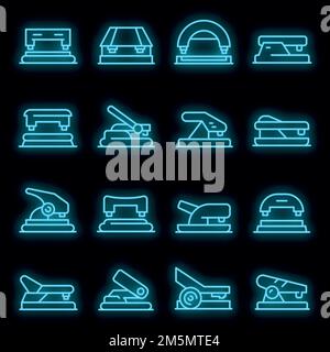 Hole puncher icons set. Outline set of hole puncher vector icons neon color on black Stock Vector