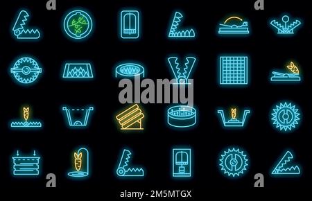 Animal trap icons set. Outline set of animal trap vector icons neon color on black Stock Vector