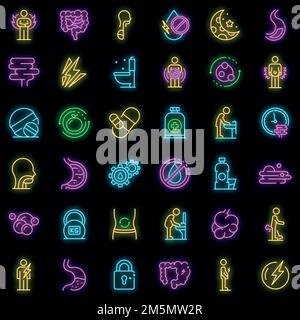 Digestion icons set. Outline set of digestion vector icons neon color on black Stock Vector