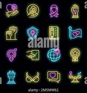 Empowerment icons set. Outline set of empowerment vector icons neon color on black Stock Vector