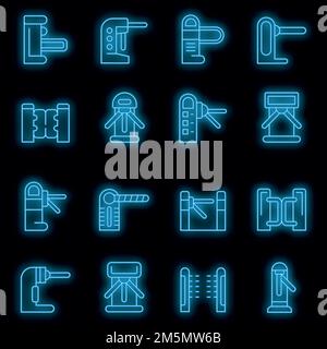 Turnstile icons set. Outline set of turnstile vector icons neon color on black Stock Vector