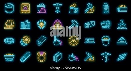 Metallurgy icons set. Outline set of metallurgy vector icons neon color on black Stock Vector